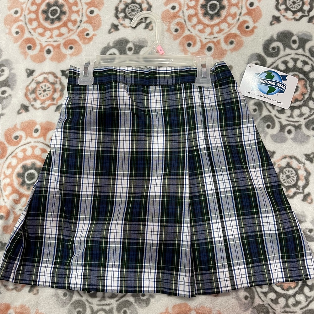 Skort school uniform for girls, Scottish Navy Blue, gray and green,